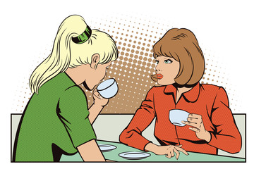 People in retro style pop art. Talking girls.