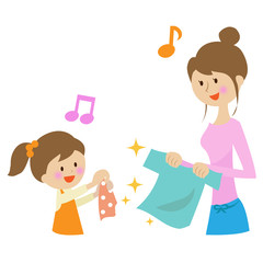 洗濯をする親子