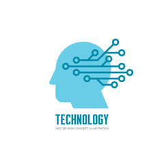 Technology - human head and electronic network - vector logo concept illustration. Digital chip human vector logo.