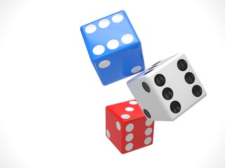 three dices on white background. 3d rendering.