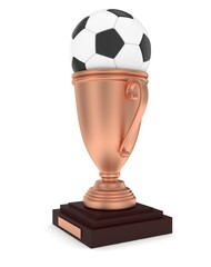 Bronze cup and ball on white background. 3D rendering.