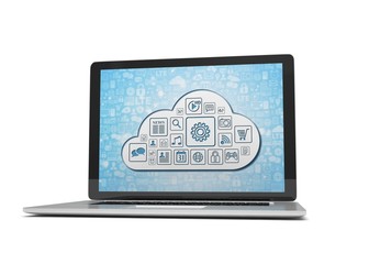 3d rendering of a laptop with cloud concept