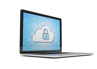 3d rendering of a laptop with cloud security concept