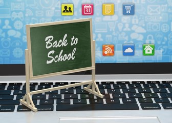 Laptop with chalkboard, back to school, online education concept. 3d rendering.