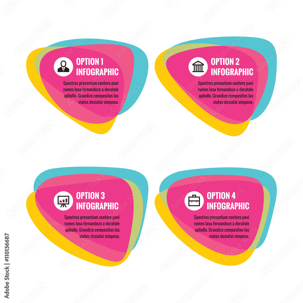 Aufkleber infographic business concept - abstract vector smooth shapes. numbered step option with text and ico