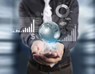  financial symbols coming from hand