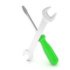 3D Illustration Wrench and screwdriver, service concept