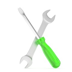 3D Illustration Wrench and screwdriver, service concept