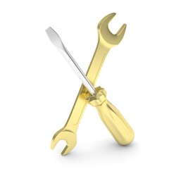 3D Illustration Wrench and screwdriver, service concept