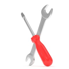 3D Illustration Wrench and screwdriver, service concept