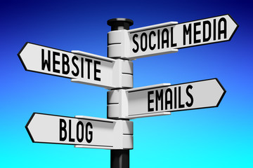 Signpost with four arrows - on-line marketing
