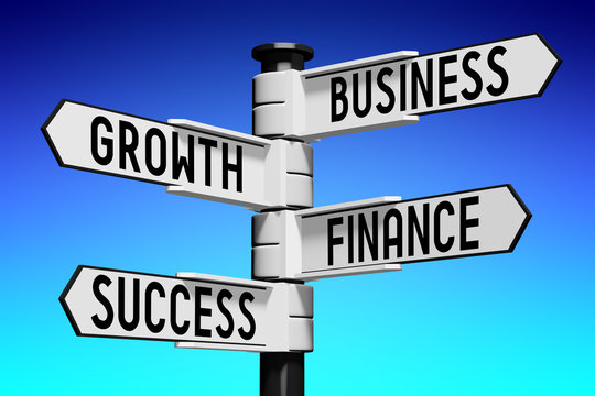 Signpost with four arrows - business success