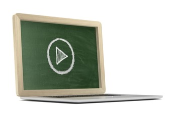  Laptop with chalkboard, online video education concept. 3d rendering.