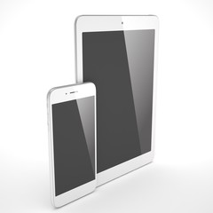 Tablet and smartphone on a white. 3d rendering.