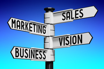 Signpost with four arrows - marketing