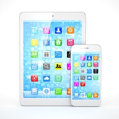Tablet and smartphone on a white. 3d rendering.