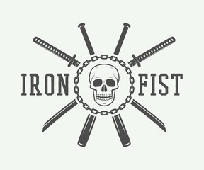 Vintage fighting or martial arts logo, emblem, badge, label 