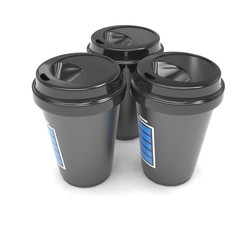 Three paper coffee cups. 3d rendering.