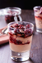 Chocolate mousse dessert with cherries