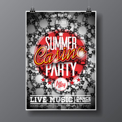 Vector Summer Party Flyer design on a Casino theme with chips on dark background.