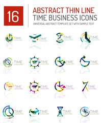 Geometric clock and time icon set
