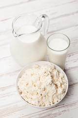 Milk jar on wooden table