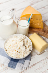 Milk jar on wooden table