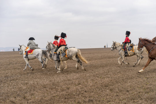 Horse mounted officers at the reenactment of the Battle of the Three Emperors (Battle of Austerlitz) in 1805.