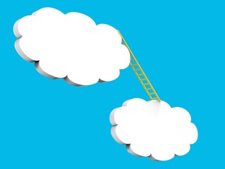 ladder lean on white clouds on blue background