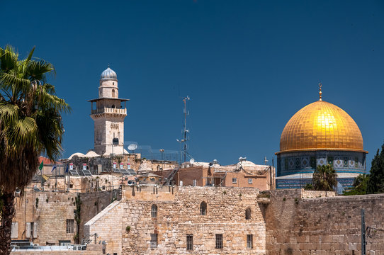 Scenic view of Jerusalem old city with The Dome of Rock.