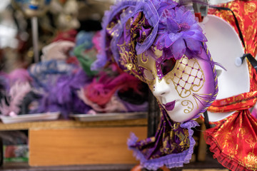 Detail view of beautiful venice mask. Traditional carnival mask for sale.