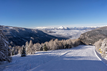 Scenic view of italien mountains with ski slope.