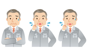 作業着の中年男性　社長　表情セット