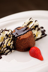 Hot Chocolate Souffle with vanilla ice cream