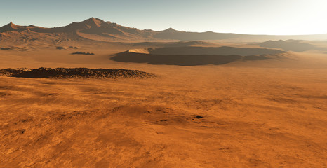 Dust storm on Mars. Sunset on Mars. Martian landscape with craters © Peter Jurik