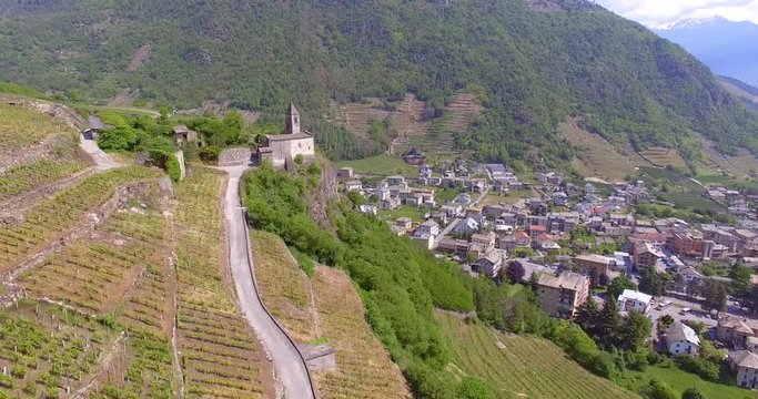 Aerial 4k - Tirano - Valtellina (IT) - Chiesetta di Santa Perpetua (Sec. VI)