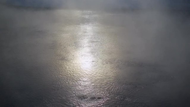Steaming Natural Hot Spring in the Snow Mountain Japan