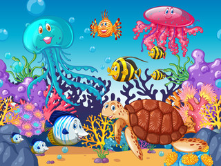 Fototapeta na wymiar Scene with sea animals under the ocean