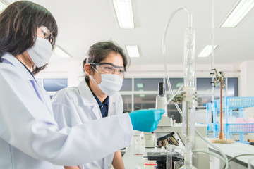 Scientists testing in lab.