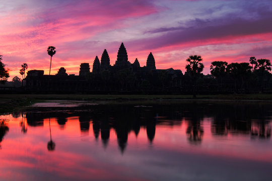 Angkor Wat temple at dramatic sunrise