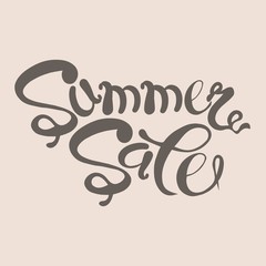 Typography banner Summer sale. Grey lettering on light pink, packing design. Design elements, illustration, vector