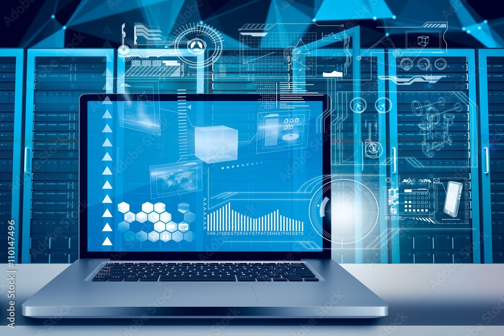 Poster composite image of a large screen of a computer