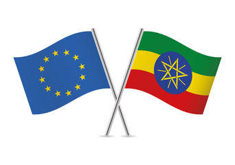 European Union and Ethiopian flags. Vector illustration.