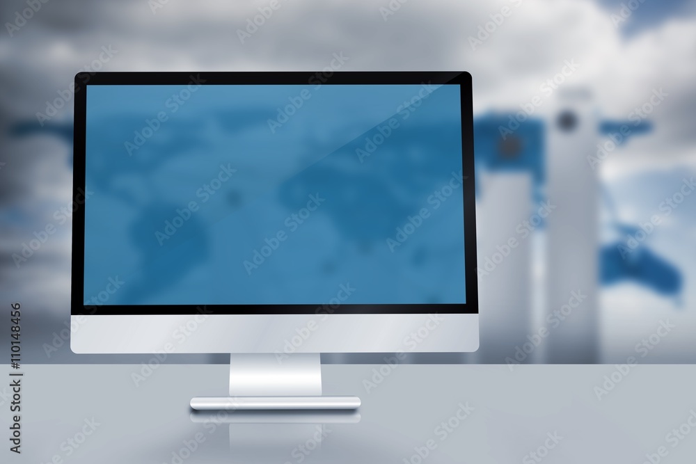 Poster composite image of image of a desk with computer