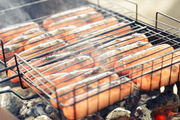 grilled sausages covered with lightly burnt crust