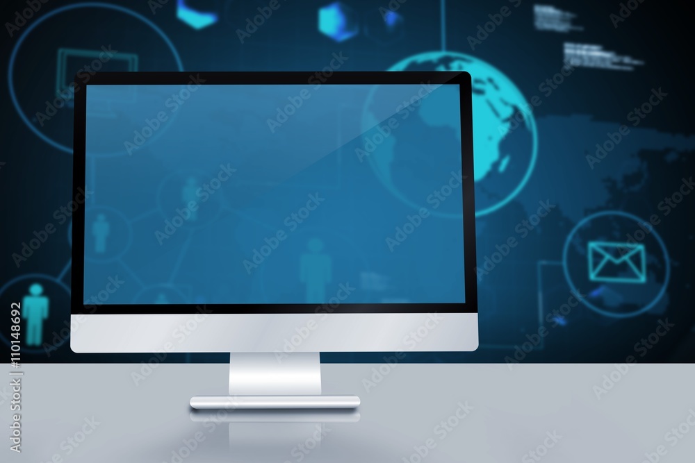 Poster composite image of image of a desk with computer