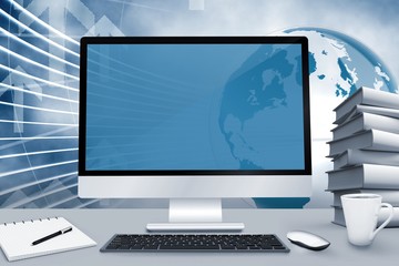 Fototapeta premium Composite image of image of a desk with computer