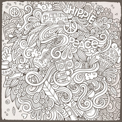 Cartoon hand-drawn doodles hippie illustration