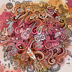 Cartoon hand-drawn doodles hippie illustration