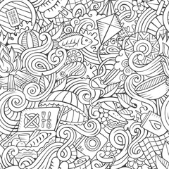 Cartoon hand-drawn picnic doodles seamless pattern